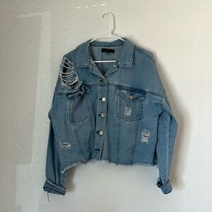 Distressed Denim Crop w Fringe Detail